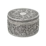 A Chinese silver circular box and cover by Wang Hing