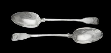 A pair of Victorian silver fiddle, thread and shell pattern serving spoons by Philip Weekes