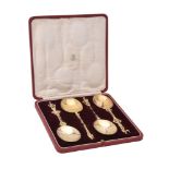 A cased set of four matched silver gilt apostle spoons