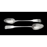 A pair of George III Irish silver fiddle pattern serving spoons by Samuel Neville