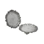 A pair of early Victorian silver shaped circular salvers by John Tapley