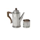 A silver Art Deco bachelors coffee pot and sugar bowl by Charles S. Green & Co. Ltd.