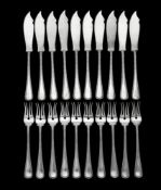 A Dutch silver set of ten beaded fish knives and forks