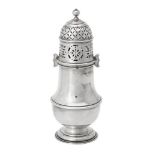 A silver baluster sugar castor by Carrington & Co.