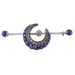 A Victorian sapphire and diamond crescent bar brooch