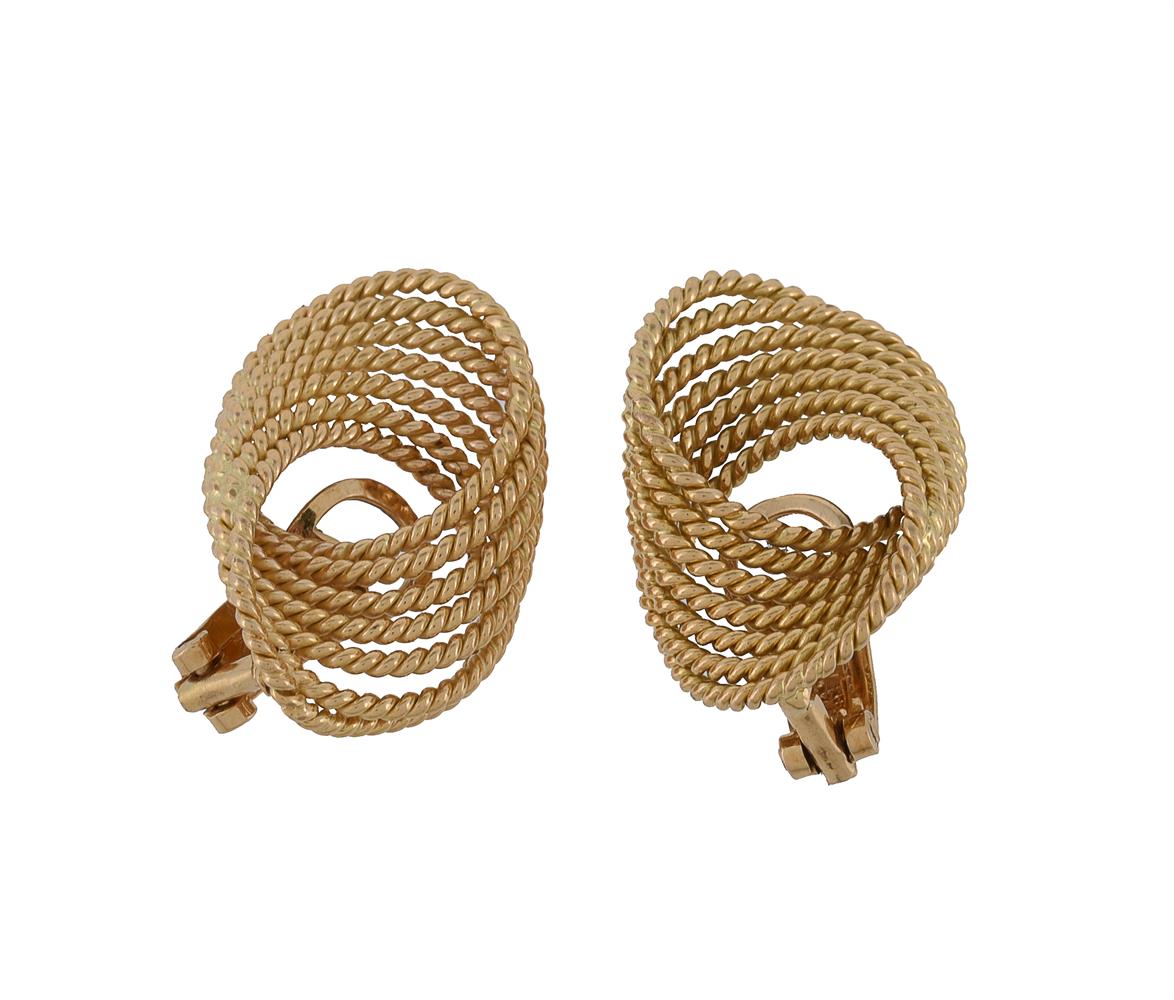 A pair of Italian gold coloured ropetwist ear clips