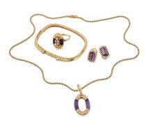 A Swiss amethyst and diamond jewellery suite by Furrer-Jacot