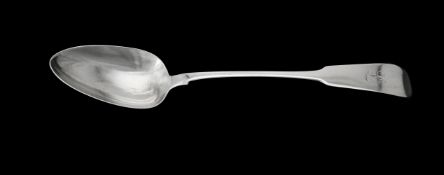 A George IV Irish silver fiddle pattern serving spoon by James Scott