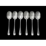 A set of six Edwardian silver Hanoverian pattern table spoons by Walker & Hall