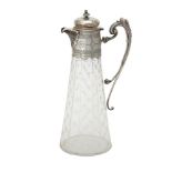 An Edwardian silver mounted etched glass claret jug by Walker & Hall