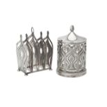 A silver toast rack and jam jar by Grant MacDonald Silversmiths