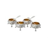 A set of four Victorian silver cauldron salts by Richards & Brown