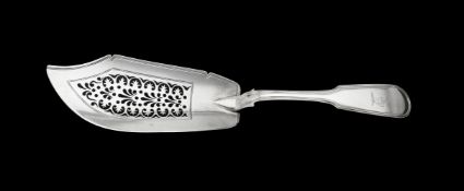 A William IV silver fiddle and thread pattern fish slice by William Theobalds