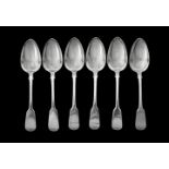 A set of six William IV silver fiddle pattern table spoons