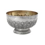 A Victorian silver circular pedestal punch bowl by Charles Stuart Harris