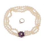 A three row cultured pearl necklace