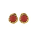 Y A pair of French coral and diamond ear clips