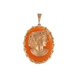 A 1970s 9 carat gold diamond and cornelian pendant of Flora