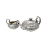 Y A George IV silver circular tea pot and cream jug by Rebecca Emes & Edward Barnard I