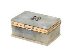 A silver mounted marble and white agate stamp box