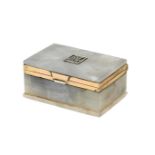 A silver mounted marble and white agate stamp box