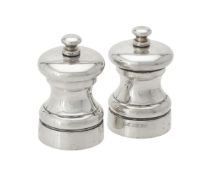 A pair of silver pepper grinders by Whitehill Silver & Plate Co.