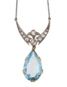 An aquamarine and diamond pendant