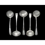 A set of three George III silver Old English pattern sauce ladles by George Smith (III) & William Fe