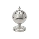 A George III silver globular wig powder/pounce pot by William Parker