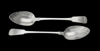 A George III silver fiddle pattern serving spoons by Thomas Wilkes Barker