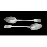 A George III silver fiddle pattern serving spoons by Thomas Wilkes Barker