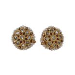 A pair of Indian diamond and seed pearl flower head earrings