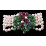 A cultured pearl and multi gem bracelet