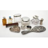A collection of silver and silver mounted dressing table items