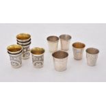 A set of six Russian silver vodka tots by Vasily Iconov