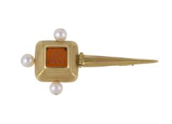 An Italian gold coloured cultured pearl and paste brooch