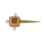 An Italian gold coloured cultured pearl and paste brooch