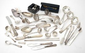 Y A collection of silver and silver coloured flatware
