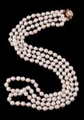 An opera length cultured pearl necklace