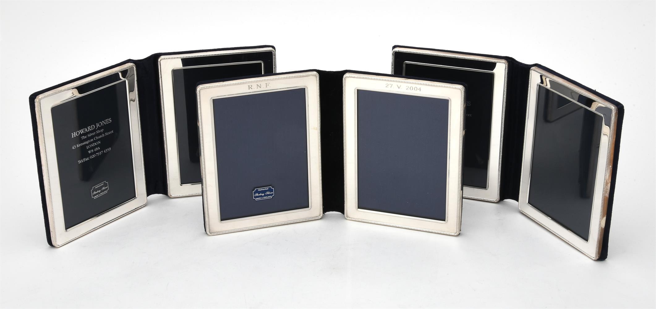 Three silver mounted folding double photo frames by Kitney & Co.