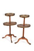 Y A matched pair of Victorian tulipwood, parquetry and gilt metal mounted two tier oval etageres