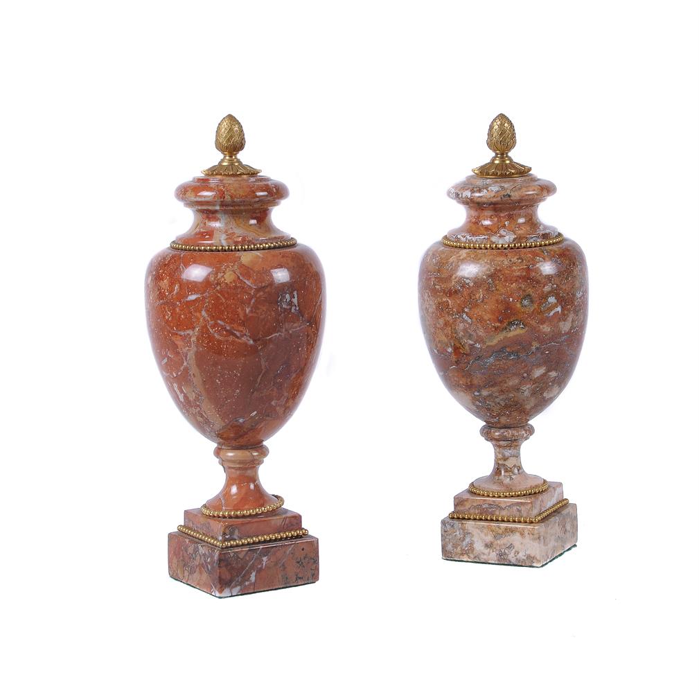 A pair of French Breccia marble and gilt metal mounted ornamental urns - Image 2 of 2