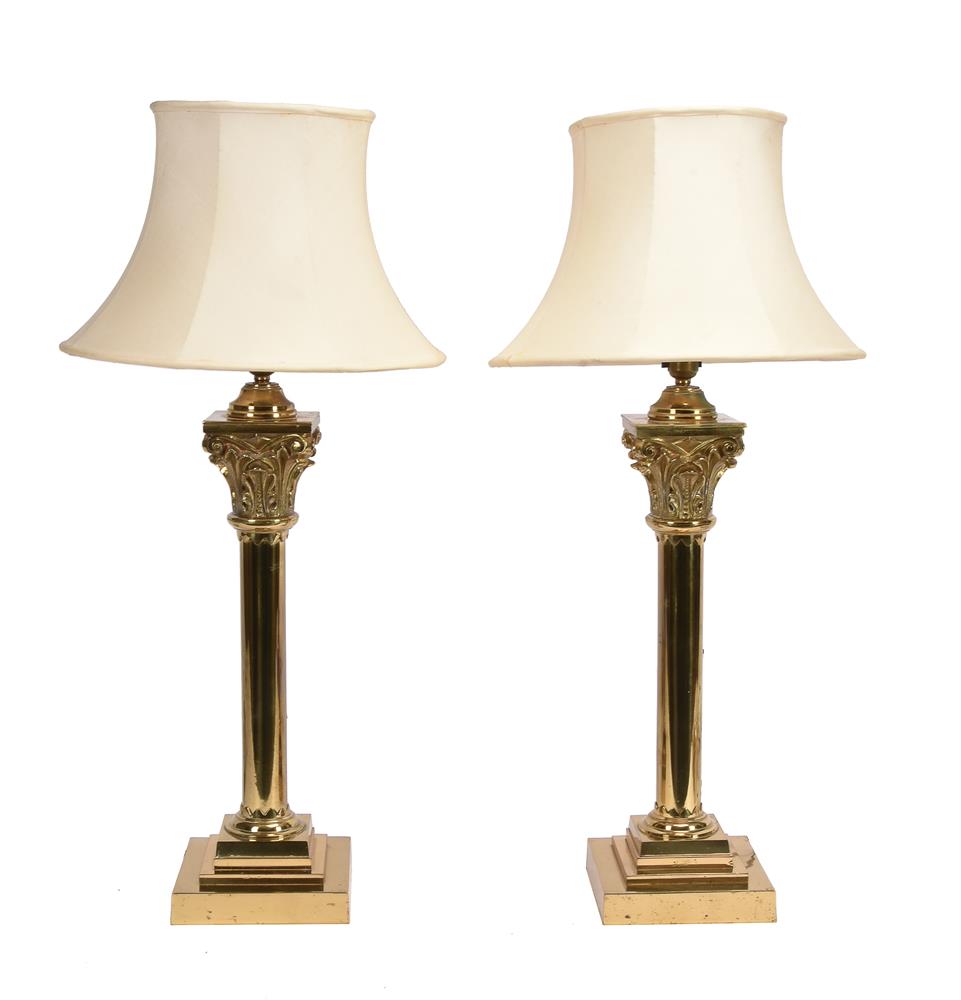 A pair of brass columnar table lamp basses
