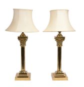 A pair of brass columnar table lamp basses