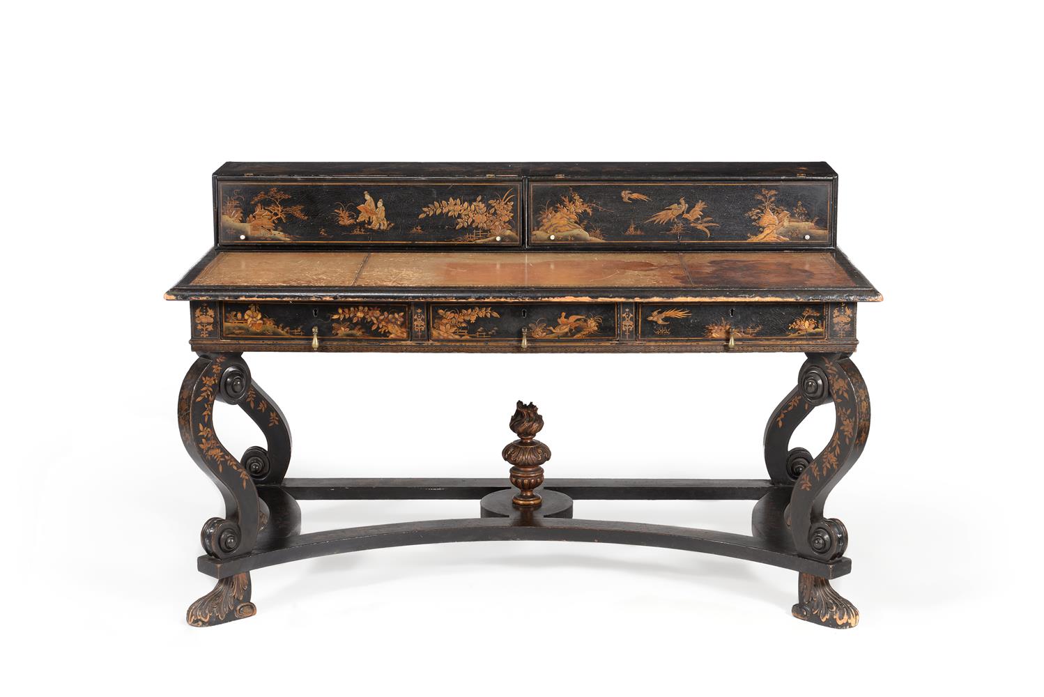 A Regency black lacquered and gilt chinoiserie decorated desk - Image 2 of 6