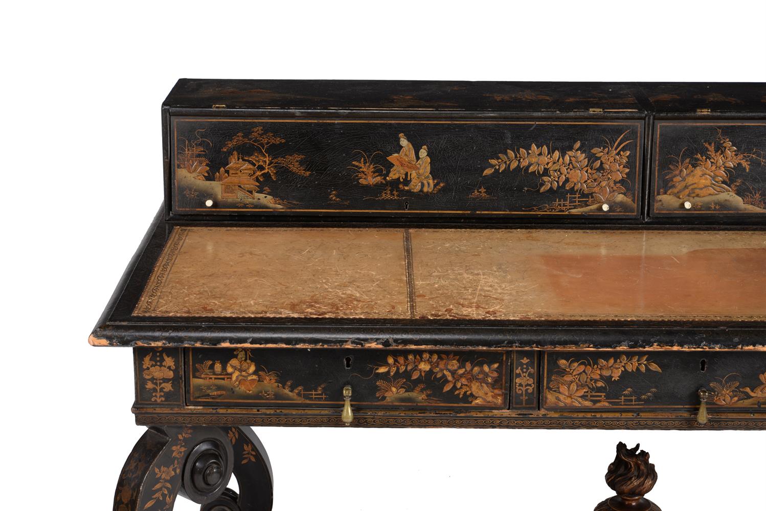 A Regency black lacquered and gilt chinoiserie decorated desk - Image 6 of 6