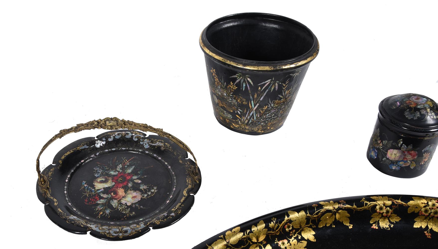 An assortment of Victorian black lacquer papier mache wares - Image 2 of 4