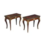 Y A near pair of Napoleon III red tortoiseshell and boule inlaid card table