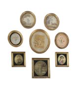 A group of eight George III and Regency silkwork pictures
