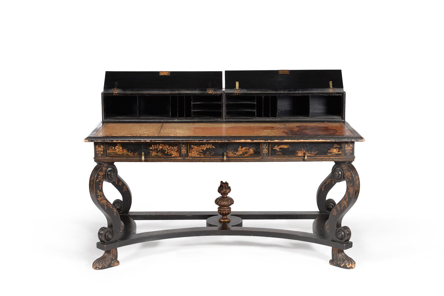 A Regency black lacquered and gilt chinoiserie decorated desk - Image 3 of 6